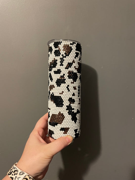 Cow print rhinestone Tumbler