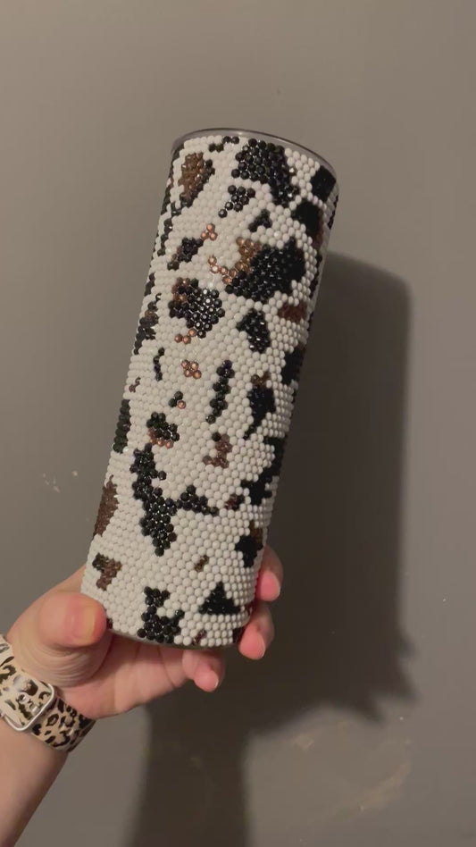 Cow print rhinestone Tumbler